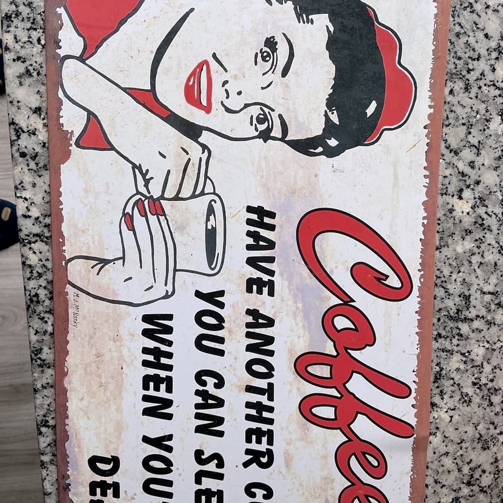 Retro Coffee Tin Sign with Red Accents